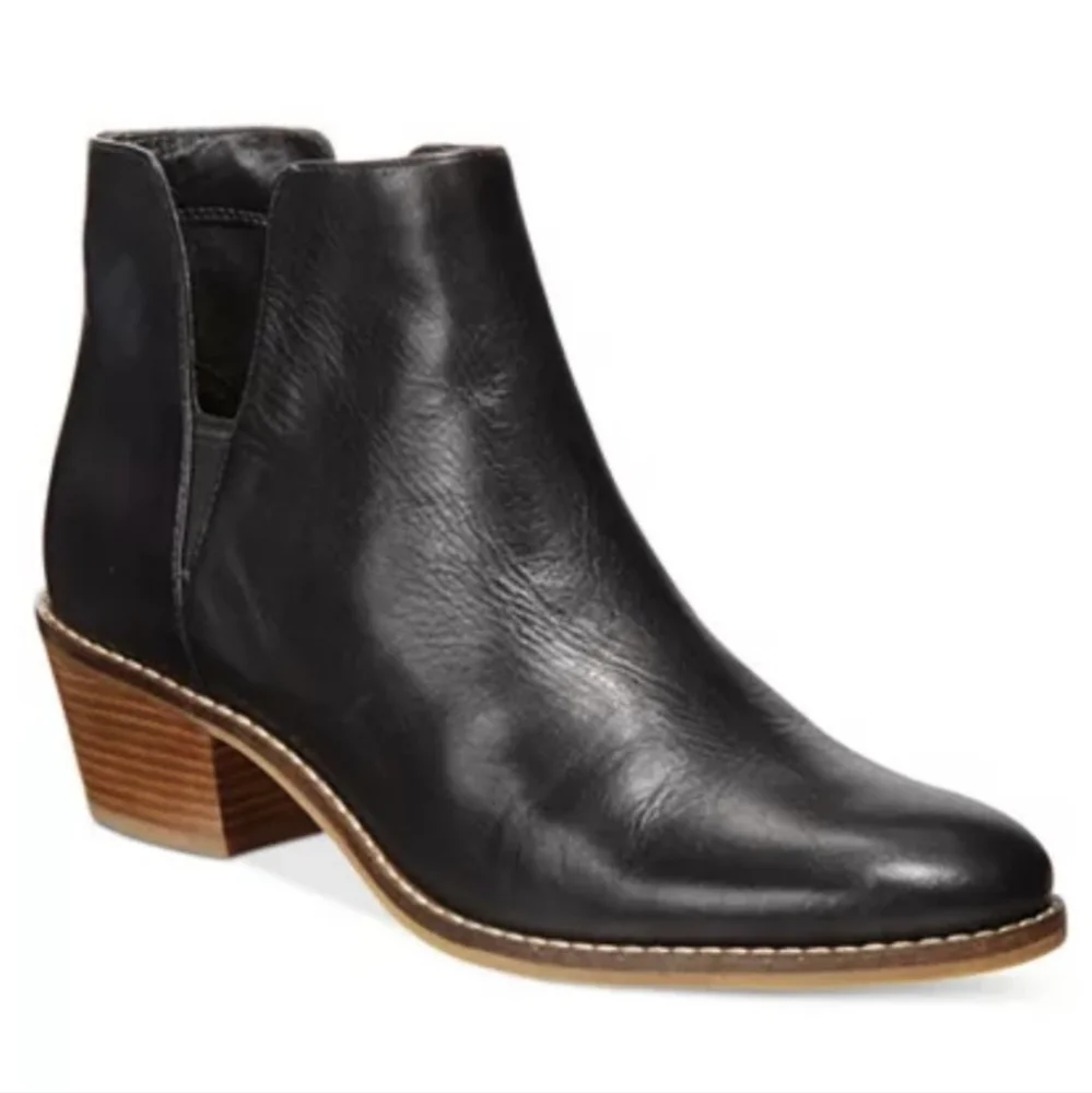 Cole Haan Abbot Ankle Boot Leather Notched Pull On Block Heel Chelsea Black 9